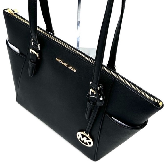 Michael Kors Large Charlotte Tote Bag & Large Continental Wallet Wristlet Black - Picture 6 of 14